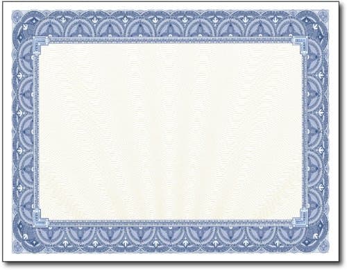 Blue Border Blank Certificate Paper - 100 Pack - 8.5" x 11" Certificates for Printer Awards