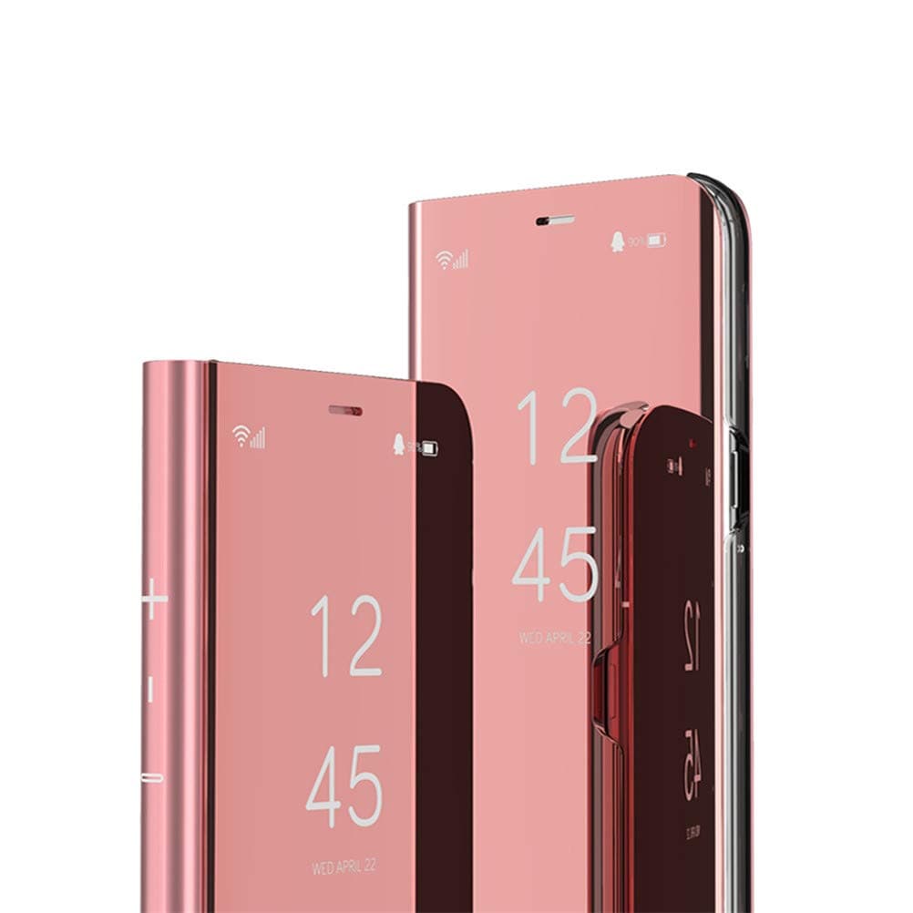 COTDINFOR Compatible with LG K42 Shell Case Makeup Cover Clear Bright Folding Kickstand Protective Standing Cover for LG K52 / K42 Case Flip Mirror PU Rose Gold MX.