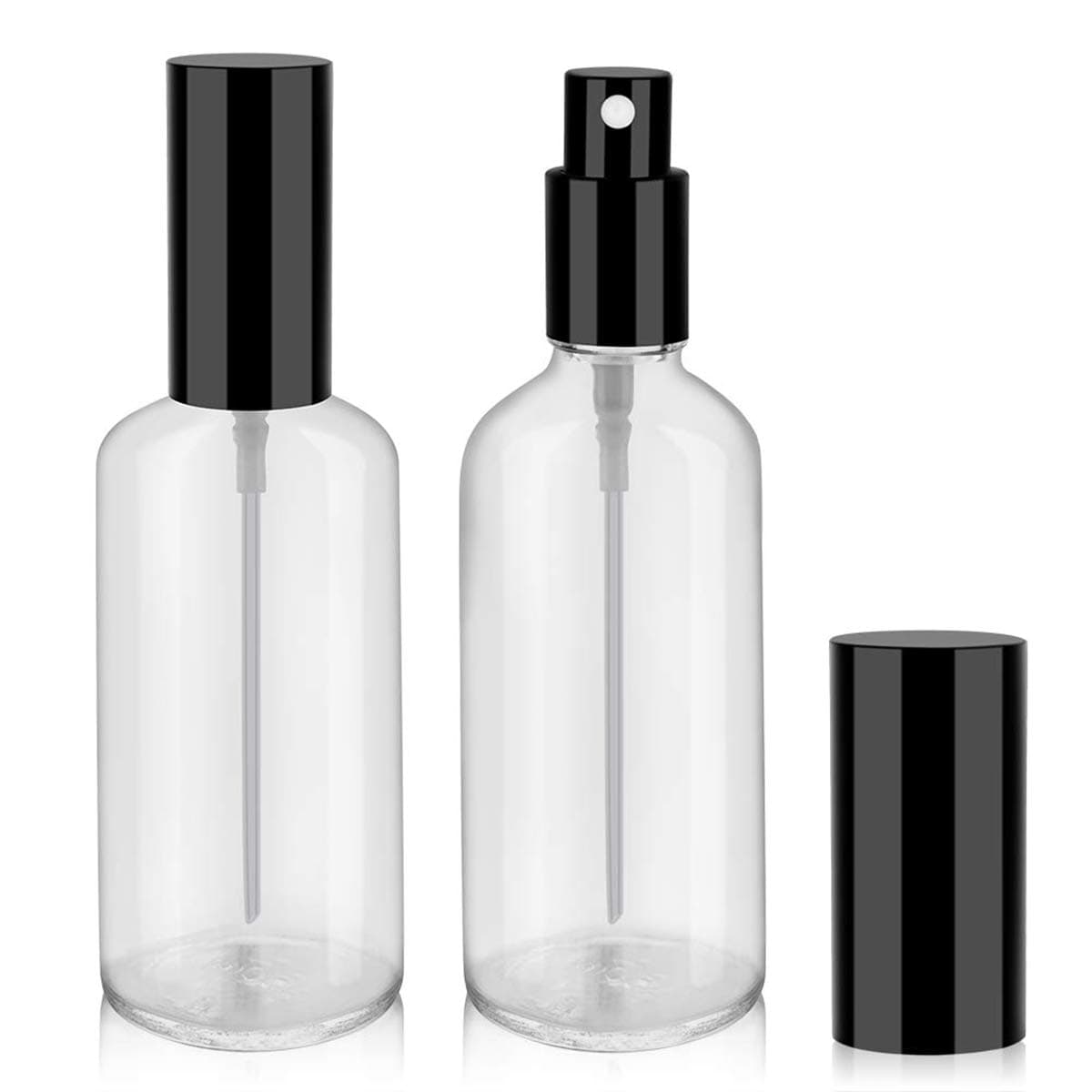 Empty Glass Spray Bottles, Tiny Spray Bottles, Fine Mist Spray, for Essential Oils, Perfume, Massage, Hair, Refillable Spray Bottles with Lids, Mini Travel Bottles, 100ml - 2 Pcs, Clear