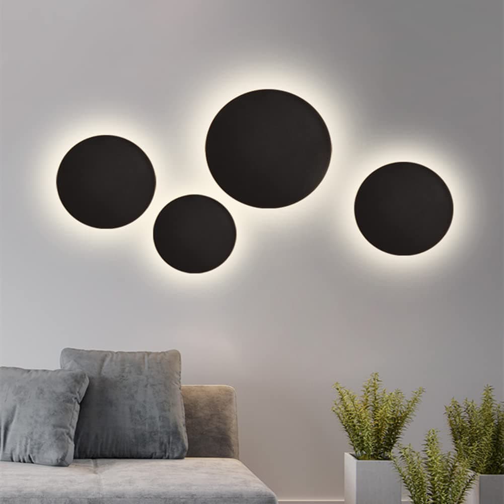 OTTOSON Black Modern Wall Sconce Round Disc Sconces Wall Lighting Metal Circular 3000K Warm LED Wall Lights for Living Room Bedroom Stairway - 8"