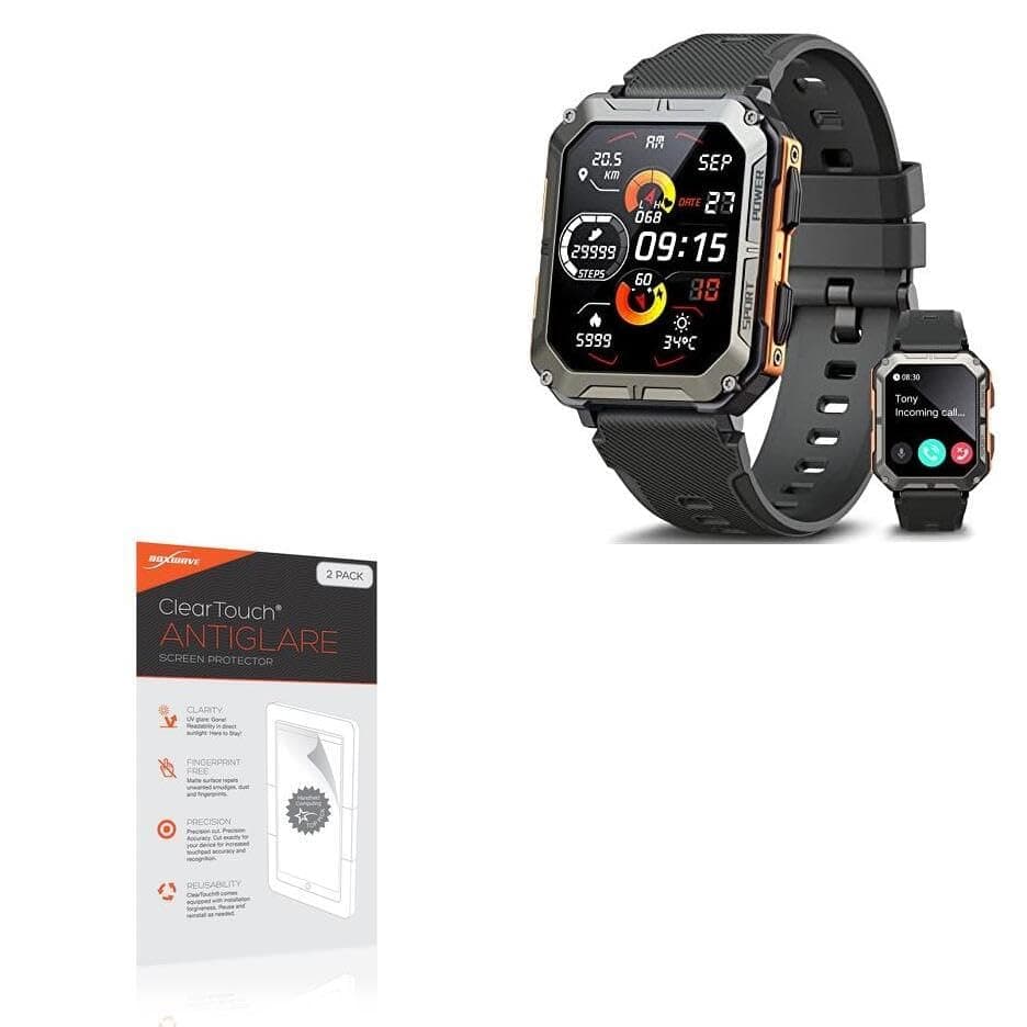 BoxWaveScreen Protector Compatible with Meoonley Military Rugged Smartwatch (1.83 in) - ClearTouch Anti-Glare (2-Pack), Anti-Fingerprint Matte Film Skin