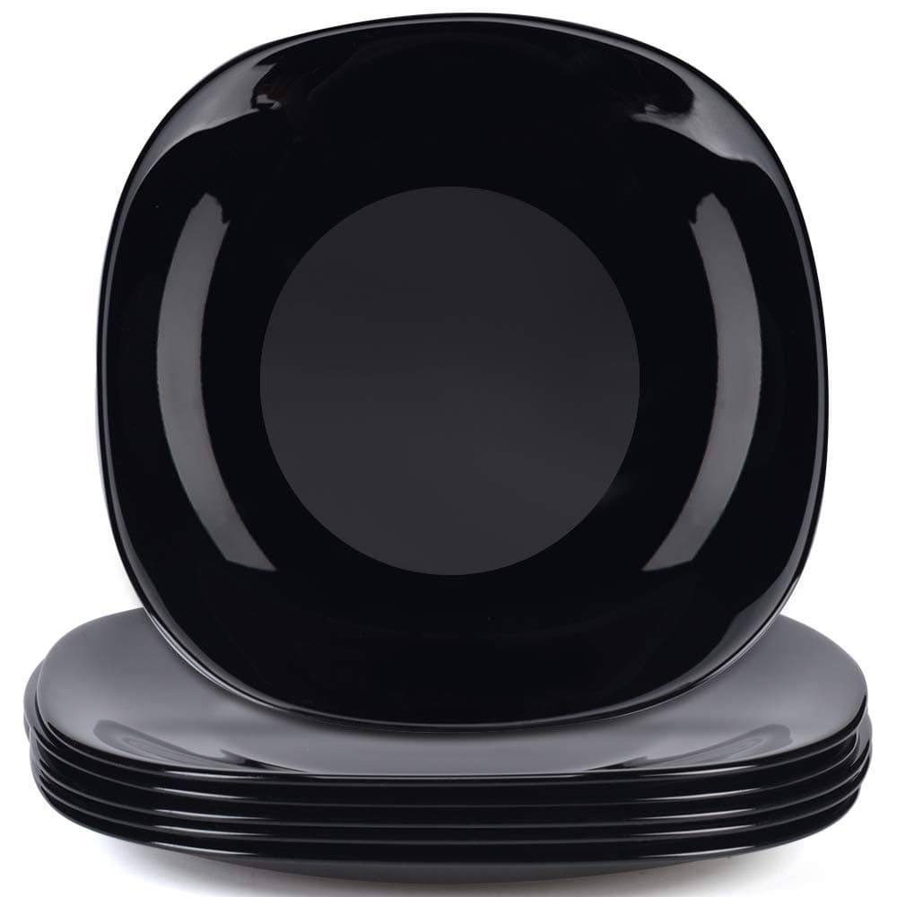 DANMERS Dinnerware 6-Piece Kitchen Dinner Plates Set, Black, 11” Steak Pasta Dinner Plates Crack Resistant Gift Pack