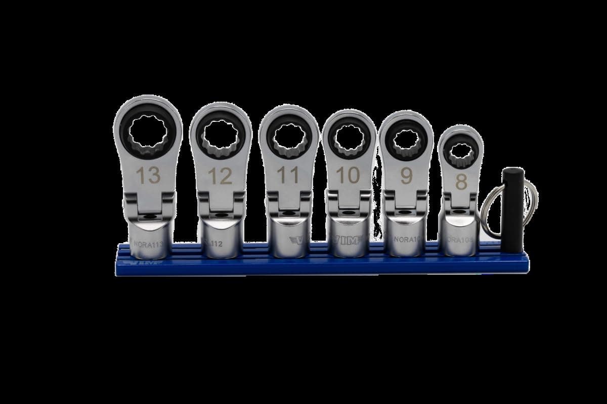 6 PC. 12PT Nano Flex Offset RATCHETING Attachment Set - 3/8" Drive (8-13MM)