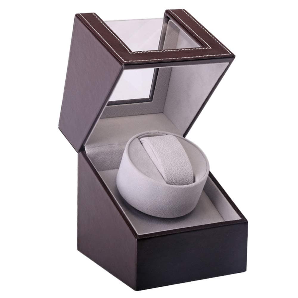 Watch Winders Dust-Proof Box Leather Automatic Single Watch Winder Winding Black Leather Display Box Case Elegant Beautiful [100% Handmade],Brown