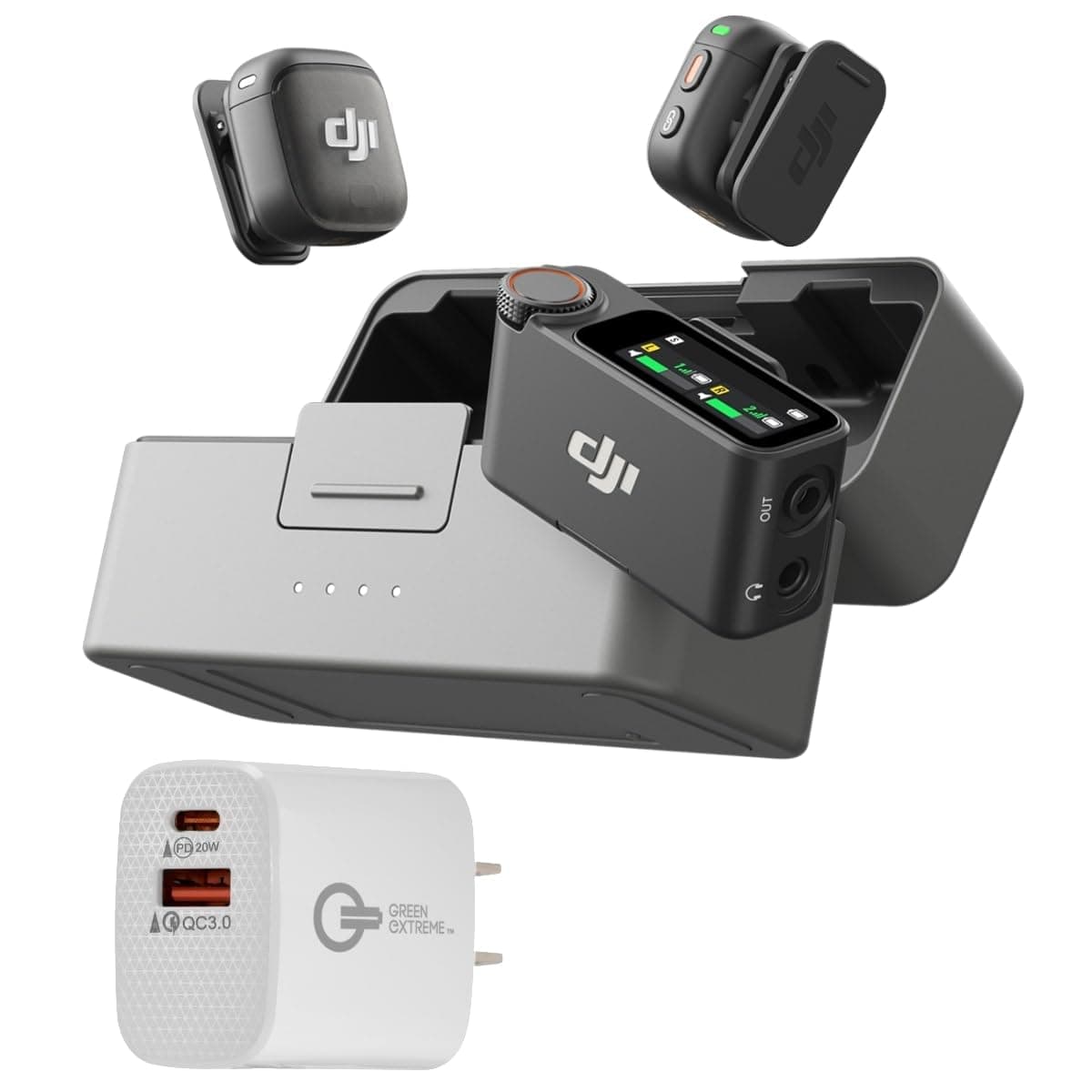 DJI Mic 3 (2 TX + 1 RX + Charging Case), Wireless Microphone for iPhone/Camera/Android, Ultralight, Adaptive Gain Control for Balanced Volume, Dual Band Anti-Interference, Vlog, Wall Charger