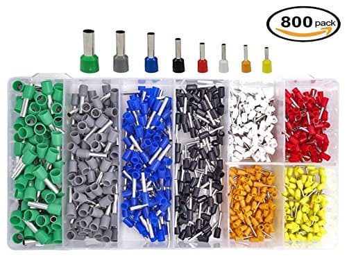 Wire Ferrules Kit, 800 PCS Ferrule Copper Crimp Assorted Connectors Insulated Cord Pin End Terminal AWG 22-10 Assortment