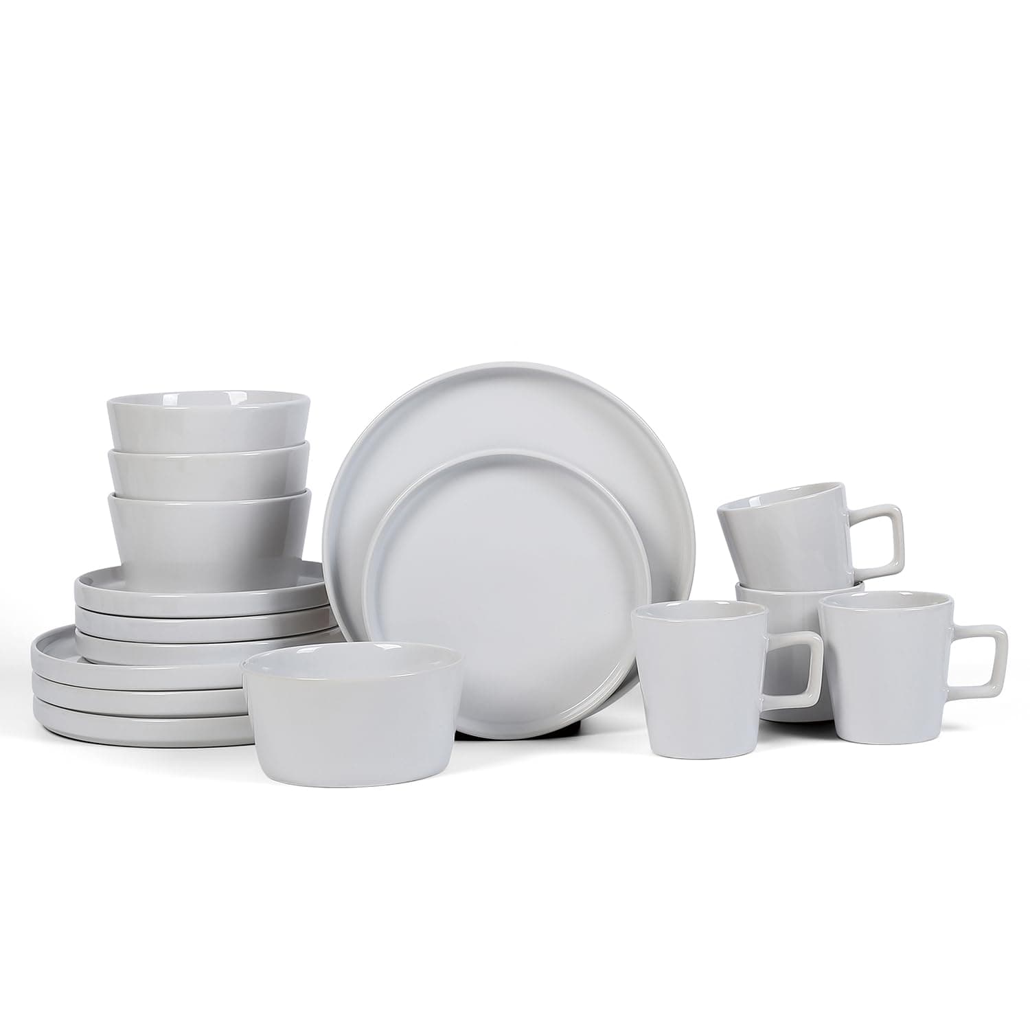 Celina Modern Stoneware 16-Piece Dinnerware Set, Plates and Bowls Set, White Glossy, Dish Set Service For 4