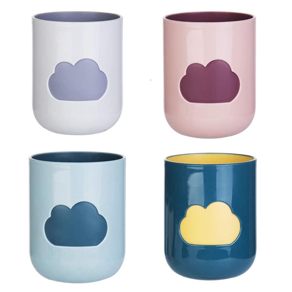 4Pack Tooth Brush Cups Unbreakable Bathroom Tumbler Cute Cloud Pattern 10oz Bathroom Cup BPA Free Multicolor Drinking Cups Toothbrush Mugs for Toddlers Kids Couples Friends Gift