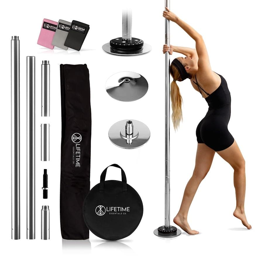 Lifetime Essentials Adjustable Height Stainless Steel Dance Pole with Exercise Bands and Mood Lighting Attachment, Exercise Pole for Home, Workout Pole, Apartment Friendly - Sturdy and Versatile