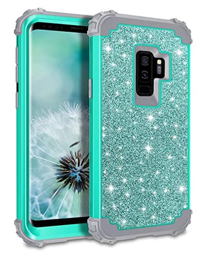 Lontect Compatible Galaxy S9 Plus Case Luxury Glitter Sparkle Bling Heavy Duty Hybrid Sturdy High Impact Shockproof Protective Cover Case for Samsung Galaxy S9 Plus - Shiny Teal