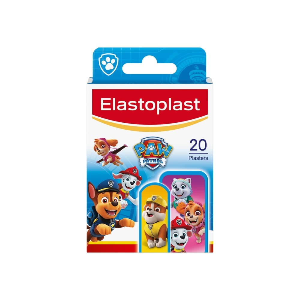 Elastoplast Paw Patrol Plasters, Assorted Sizes (20 Pieces), Coloured, First Aid Wound Care for Children, with Paw Patrol Designs, Various Sized, Skin-Friendly