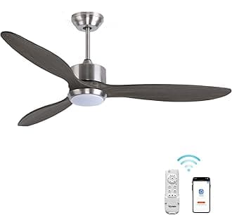 Ovlaim 52 inch Led Ceiling Fan DC Motor Ceiling Fan with Light Wood Ceiling Fan with Remote Control 3 Colors Change for Living Room, Bedthroom, Silver/Grey Wood Blades