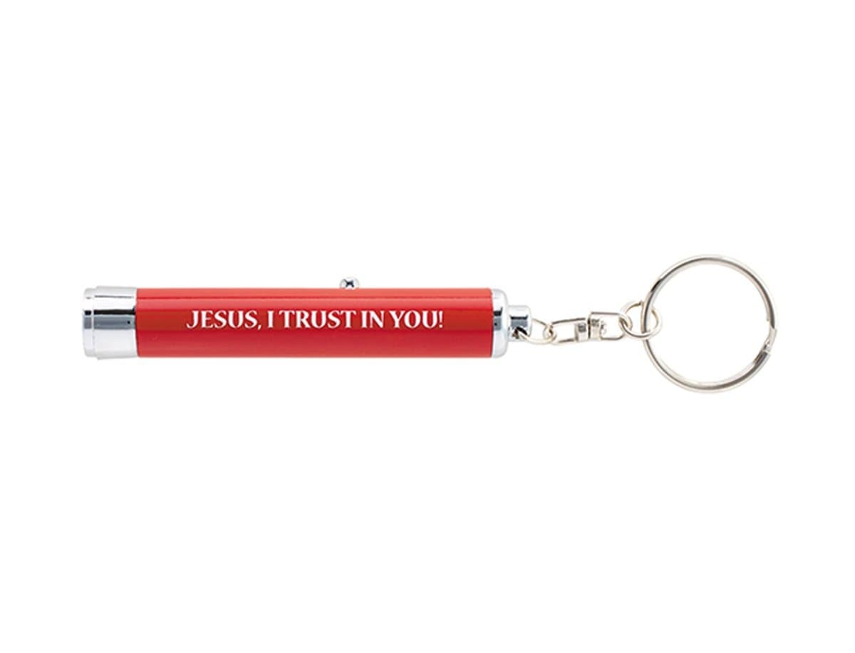 Red Divine Mercy LED Projector Keychain, Catholic Accessory, Bible Study Group Supplies, 5 Inch