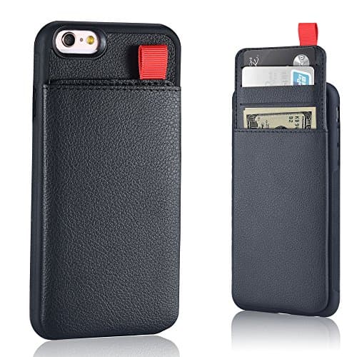 MANGATA TRITON Leather Wallet case compatible with iPhone 6 Plus, iPhone 6S Plus | Hidden Wallet Pocket, Rugged Shell | Cruelty Free Leather | Credit Card Holder, Cash Pocket, Screen Protector (Black)