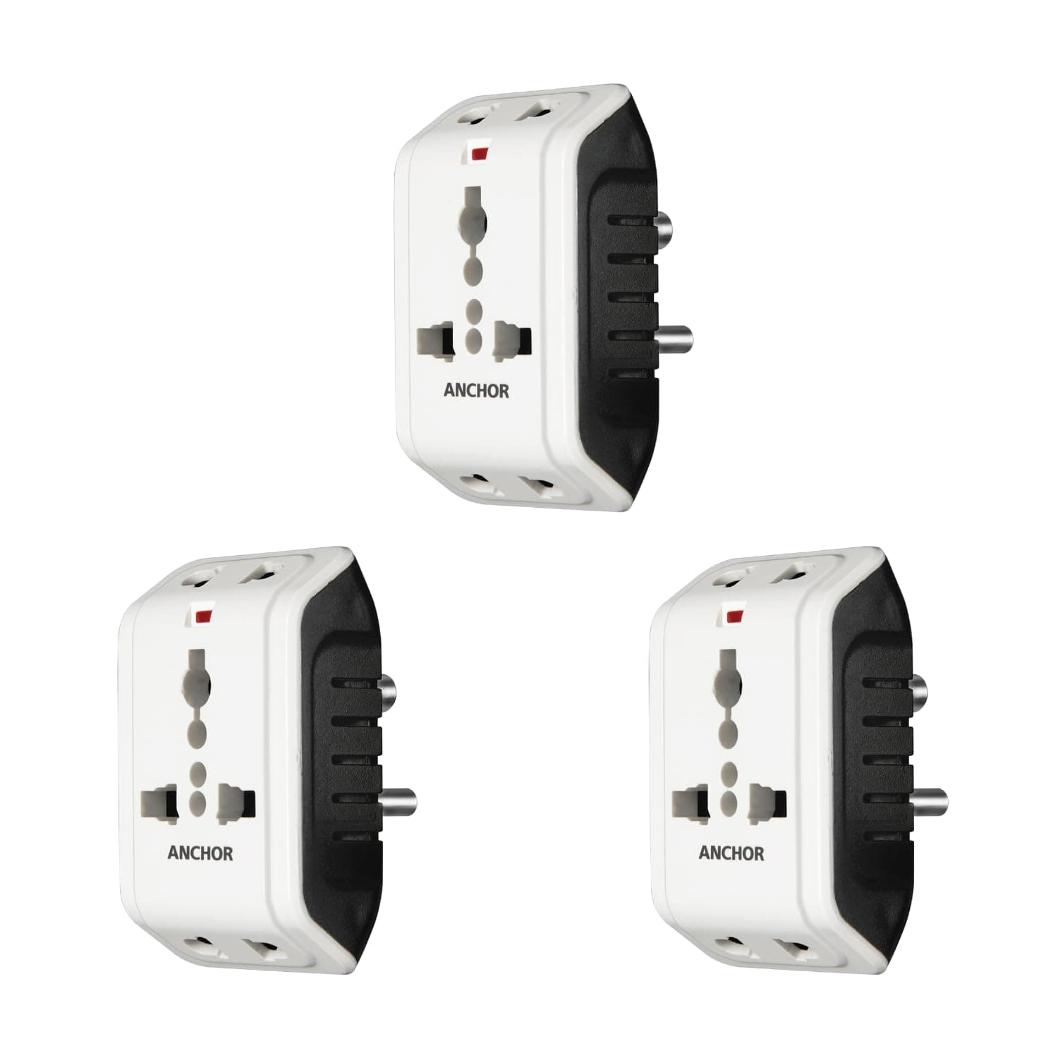 Anchor by Panasonic 6A 3 Pin Multiplug Adapter with Universal Socket | 3 Pin Multi Plug Universal Socket (White, 22841-Pk3)