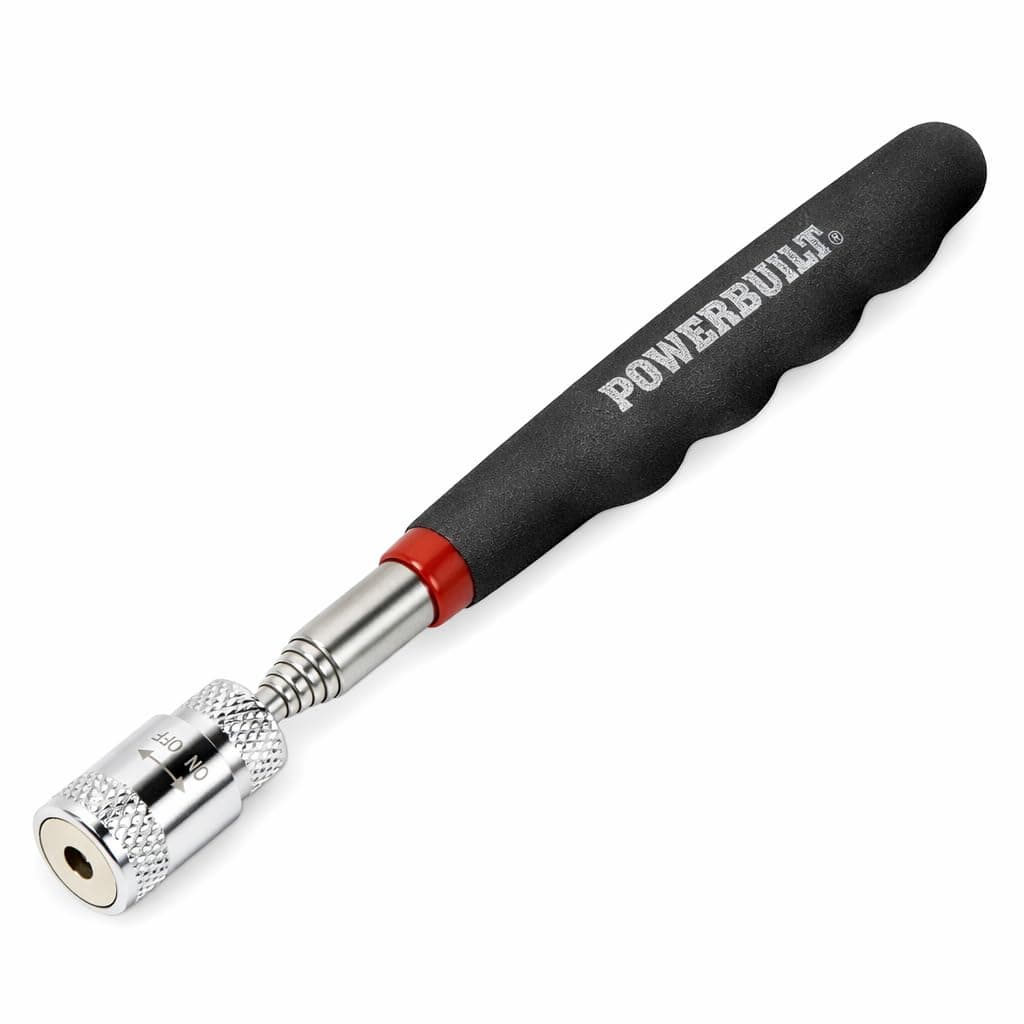 Powerbuilt 8 lb LED Lighted Telescoping Magnetic Pick-Up Tool, Extends to 25 Inches, Shielded Magnet, Soft-Grip Handle – 940606