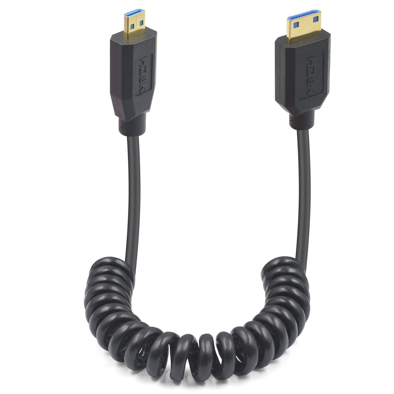 Duttek 8K Coiled Micro HDMI to Mini HDMI 2.1 Cable, 48Gbps, 8@60Hz, Extreme Thin Support Dynamic HDR for Cameras Camcorder DC1FT- 4FT