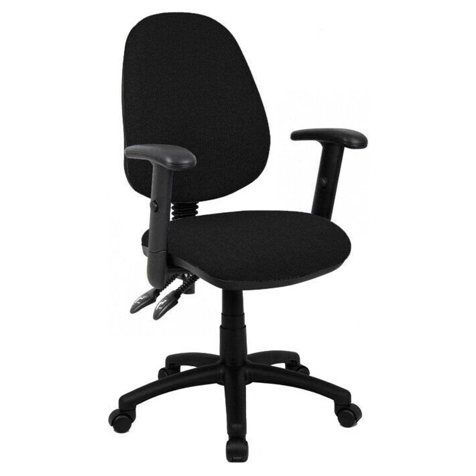 Office Fabric Operator Chairs 2 lever PCB (Black, Adjustable Arms)