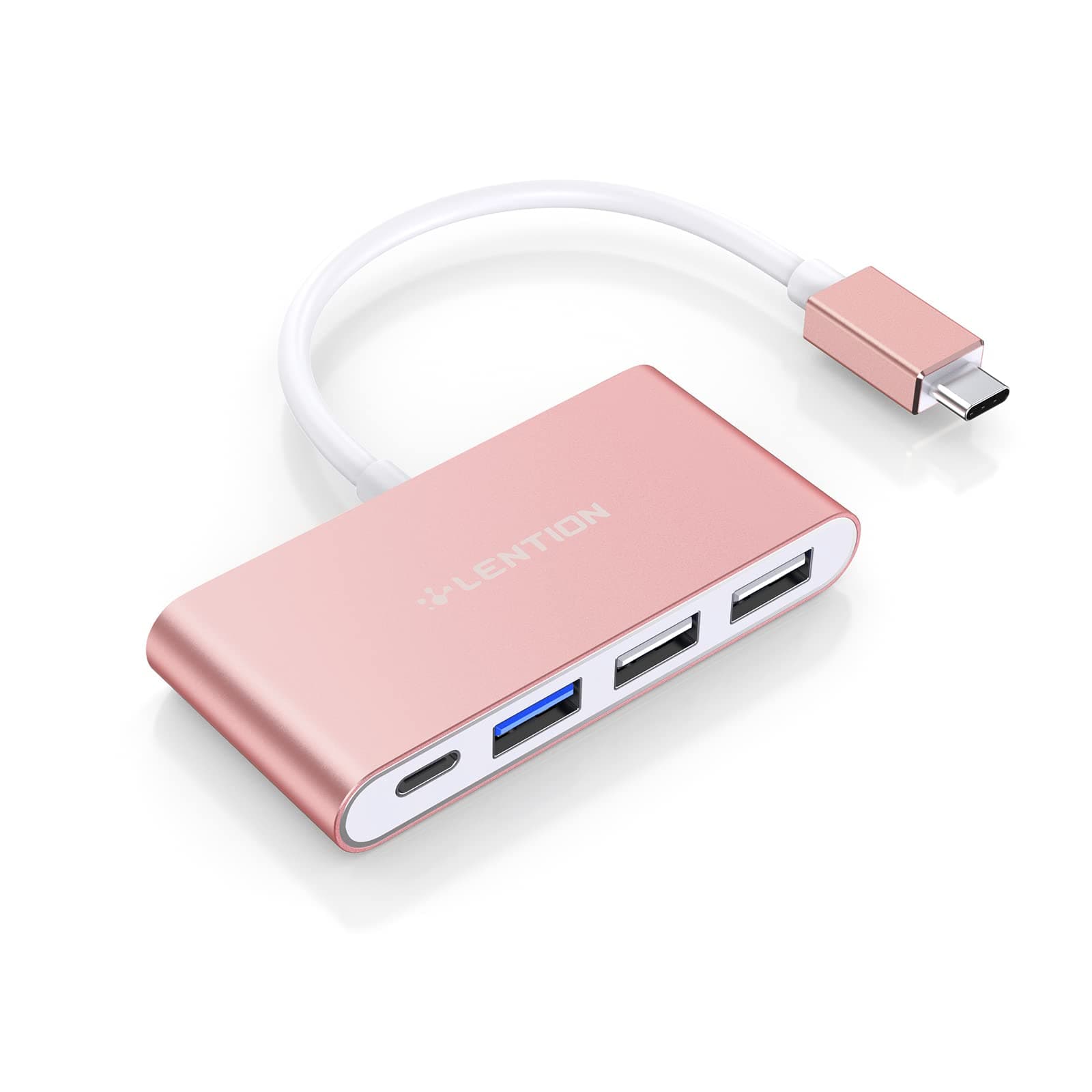 LENTION 4-in-1 USB-C Hub with Type C, USB 3.0, USB 2.0 for 2024-2016 MacBook Pro (M1-M4), iPhone 16-15 New Mac Air/Surface, ChromeBook, More, Multiport Charging & Connecting Adapter (C13, Rose Gold)