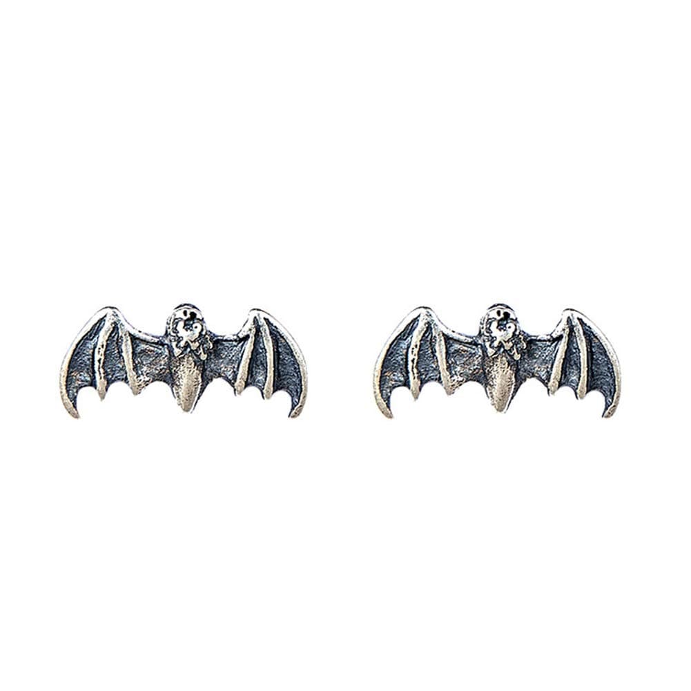 SA SILVERAGESterling Silver Black Bat Stud Earrings for Cool Men or Women Trendy Animal Studs Earring Halloween Earrings (Bat Earrings)