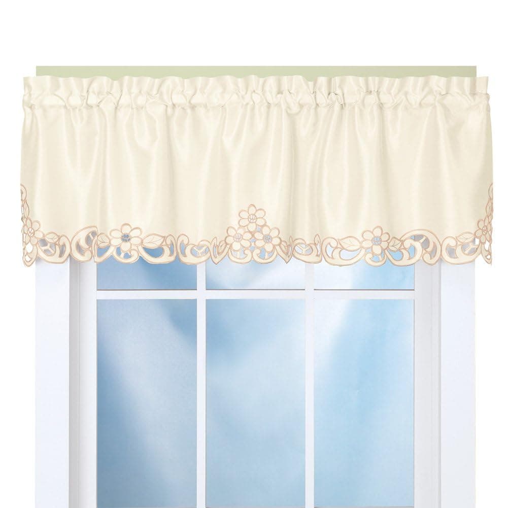 Collections EtcCollections Etc Elegance Scroll Embroidered Cut-Out Window Valance with Rod Pocket Top for Easy Hanging, 58" W x 13" L, Cream