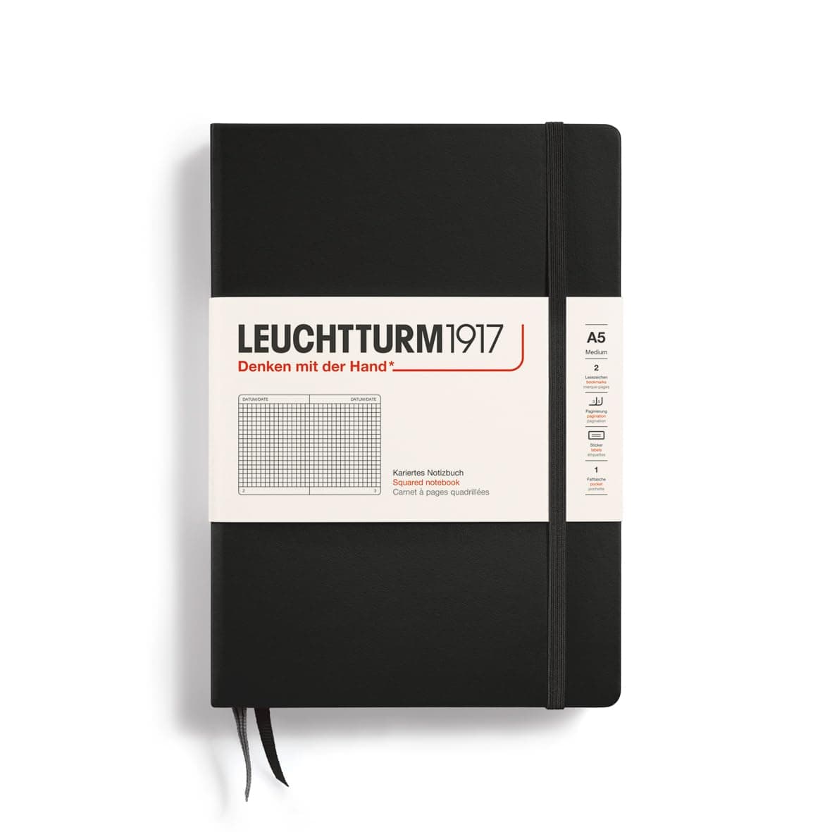- Notebook Hardcover Medium A5-251 Numbered Pages for Writing and Journaling (Black, Squared)