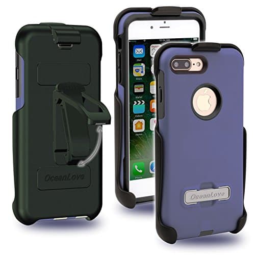 iPhone 7 Plus Case, Oceanlove Heavy Duty Shockproof Armor Drop Protection Case Hard Covers, Built-in Kickstand + Swivel Belt Clip Holster for Apple iPhone 7 Plus, Blue and Black