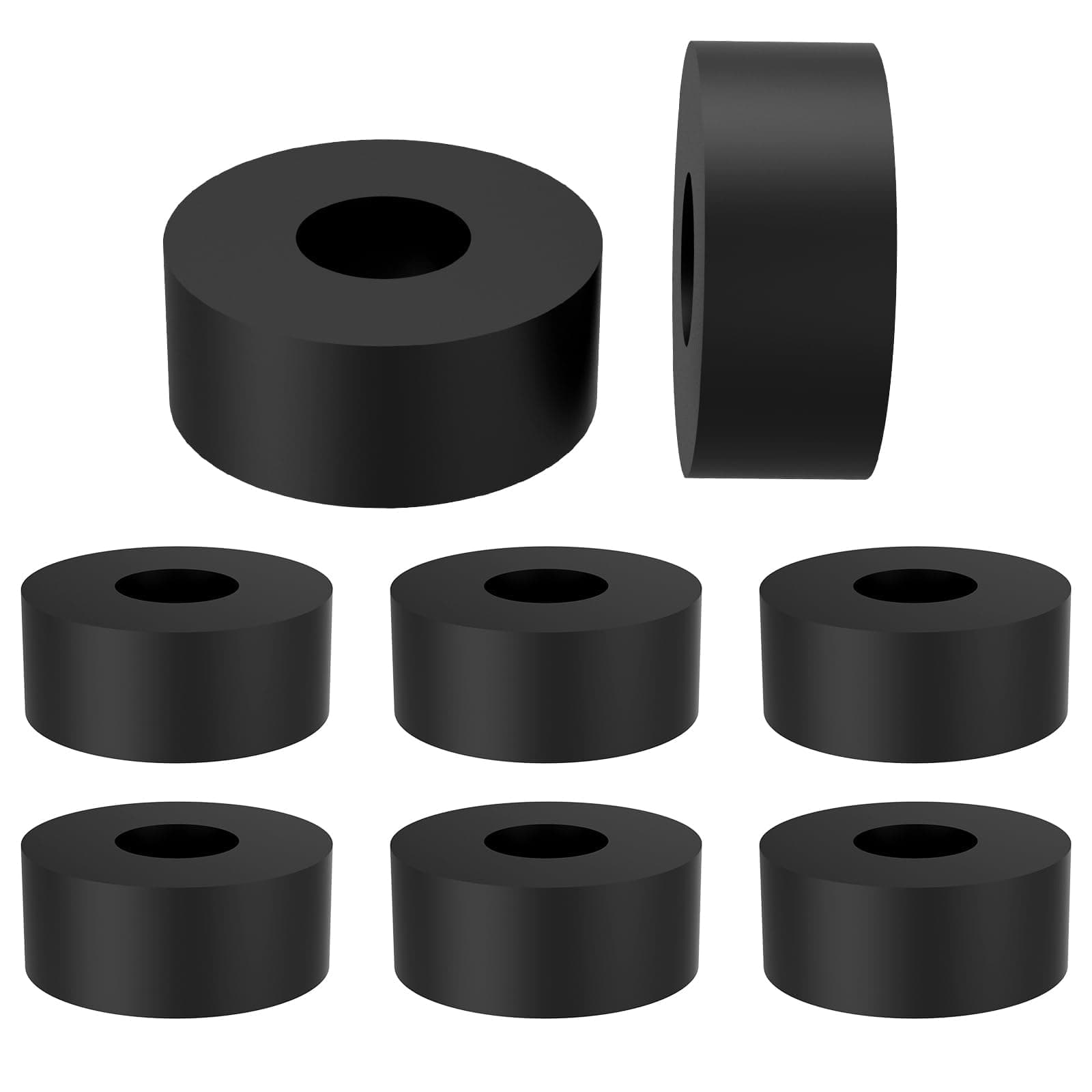 8Pcs Multi-Purpose Rubber Spacers, 1 Inch OD x 3/8 Inch ID x 3/8 Inch Thickness Solid Round Anti Vibration Bushing Washers Pads for Car, Home, Screw, Bolt, Electrical, Machine(1 x 0.395 x 0.4 Inch)