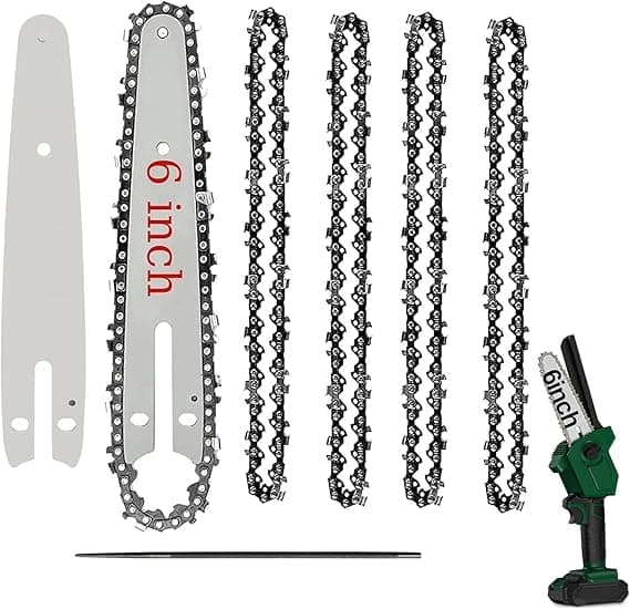 5 Pcs 6 Inch Mini Chainsaw Chain With 2 Pcs Replacement Saw Chain Bar Replacement Chains For 6 inch Mini Cordless Electric Portable Battery Powered Handheld Chainsaw