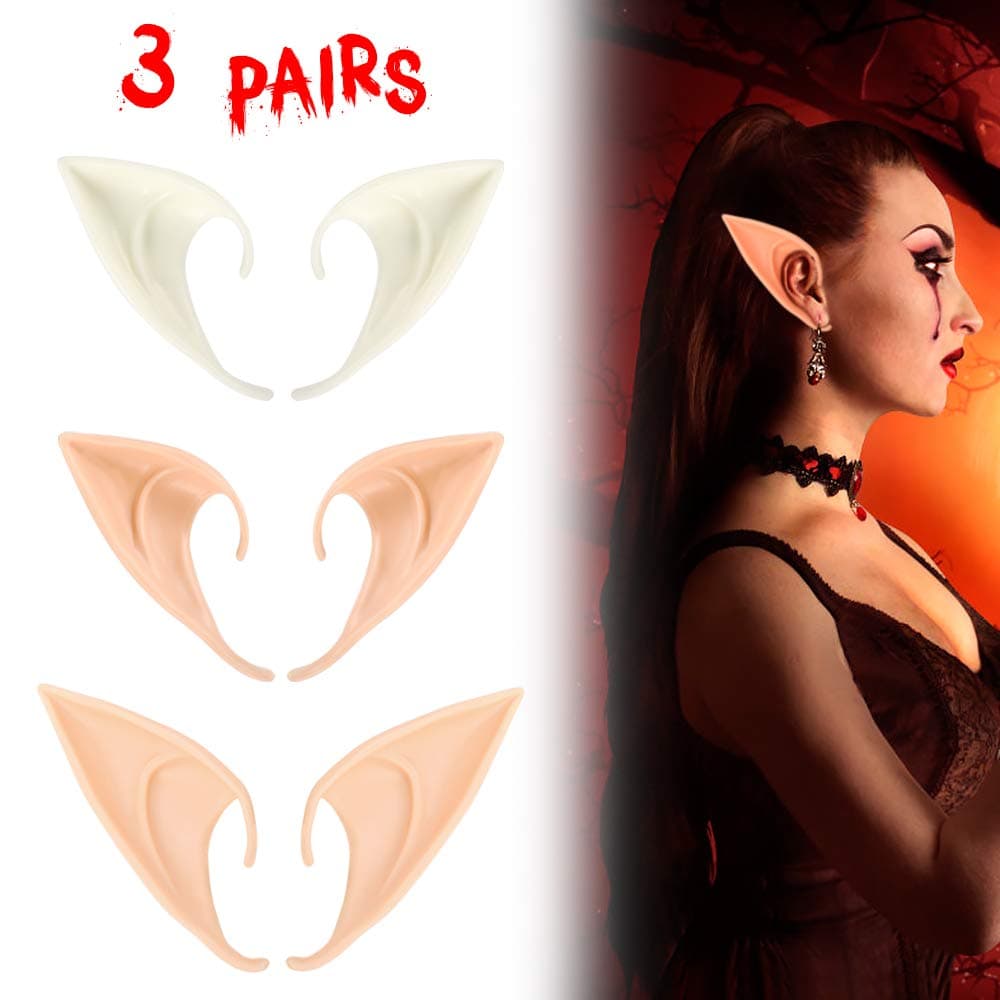 Cosplay Pixie Elf Ears Soft Pointed Tips Anime Party Dress Up Costume Masquerade Accessories Elven Vampire Fairy Ears (3 Pairs
