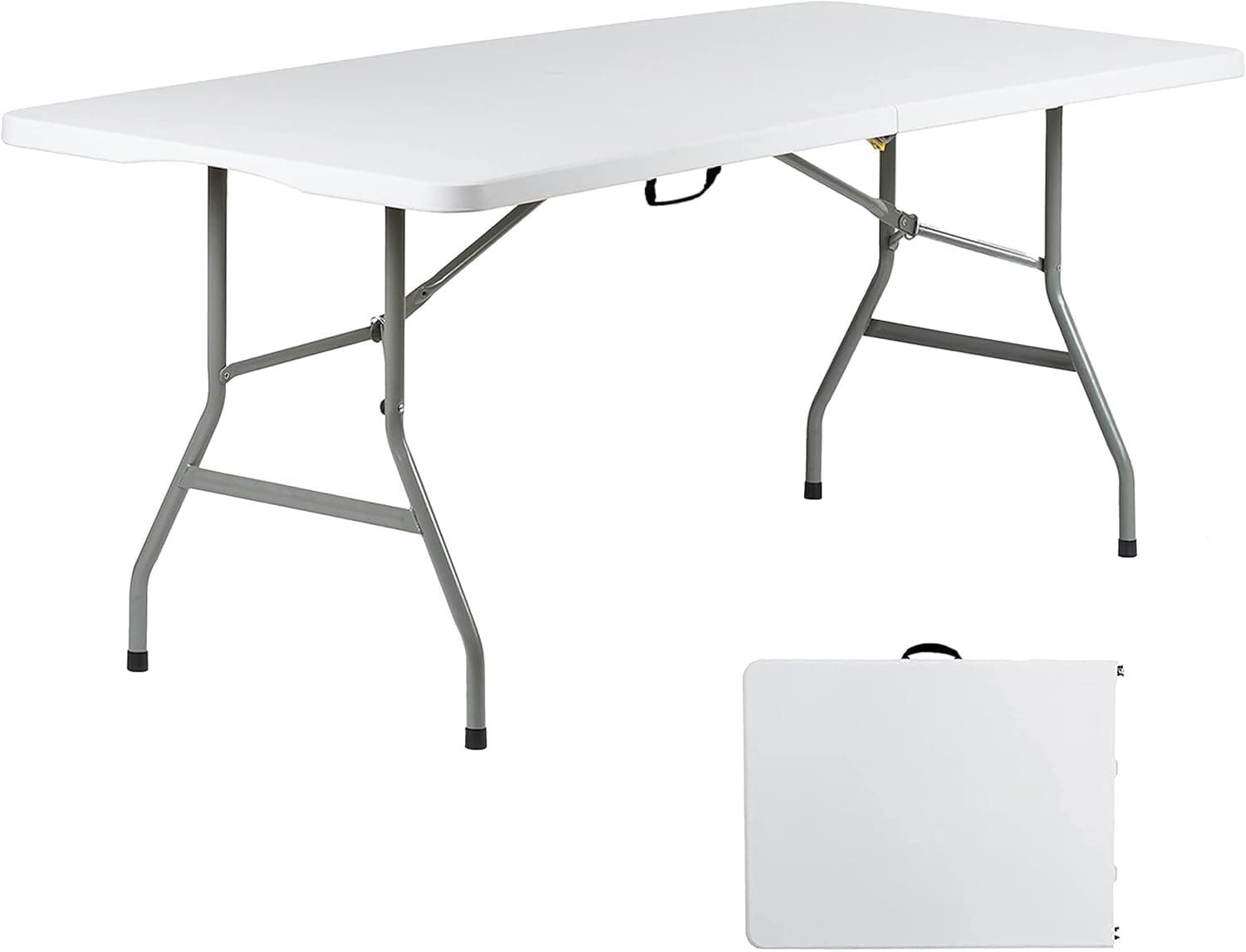 6 Foot Folding Table 6ft Foldable Portable Plastic Tables for Party, Fold-in-Half Heavy Duty Table, 6’ Utility Dining Card Long Table, Indoor Outdoor Fold up for Picnic, Camping, White, Large