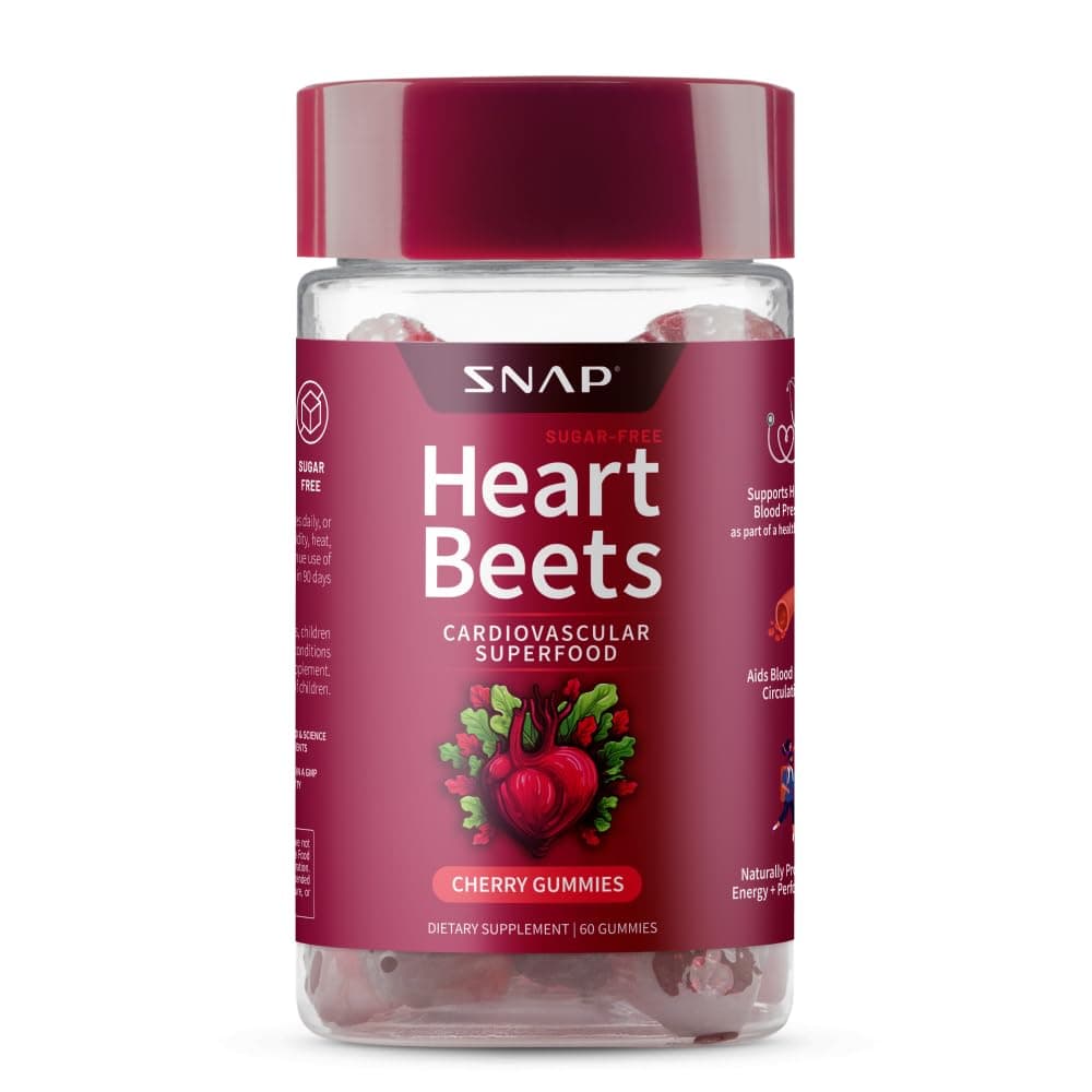 Heart Beets Organic Beet Root Gummies, Cardiovascular Support Supplement for Men & Women, Pomegranate, Red Spinach, Heart Health & Circulation Support, Sugar Free, Cherry, 60 Gummies