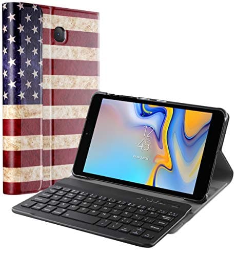 Galaxy Tab A 8.0 (2018) Keyboard Case, Exact Design Slim Shell Stand Cover w/Magnetically Detachable Wireless Bluetooth Keyboard for Samsung Galaxy Tab A 8.0 (2018), American Flag