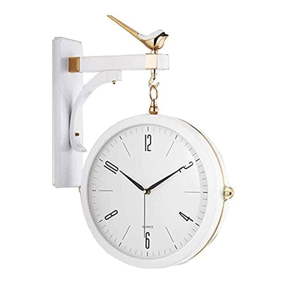 Hanging 3D Rotating Wall Clock Resin Double Sided Wall Watch Home Bird Decoration Living Room Silent Clock Thermal Decorative Art (Color: White)