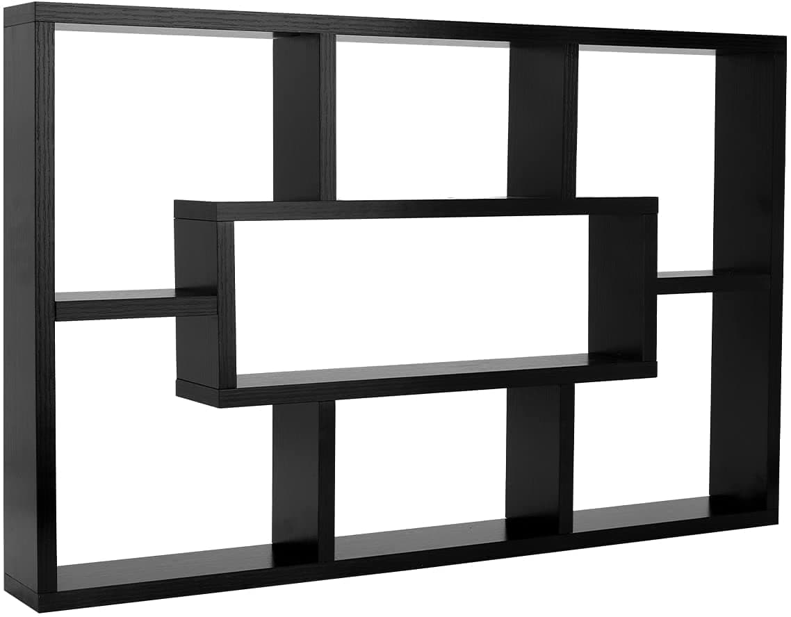HOMION Floating Shelves 7 Compartment Display Bookshelf Space Saving Shelf - Wall Mounted Storage Multi-Compartment Display Floating Wall Shelves Freestanding Storage Unit (Black)