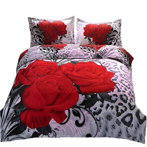 3D Wild Black Red Rose Queen Size 4pc Bedding Sheet Sets 1*Duvet Cover 1*Flat Sheet 2* Pillowcase (no Comforter Inside)