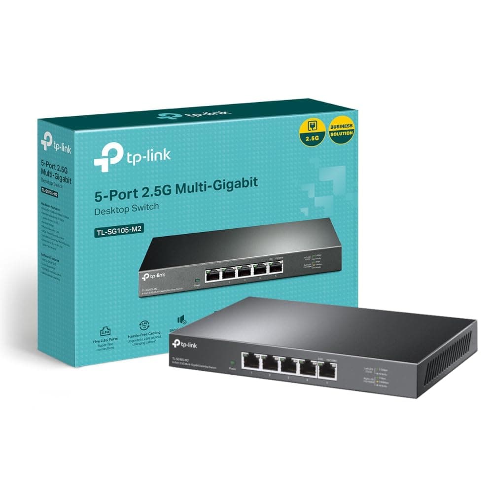 Unmanaged 5-Port 2.5G Multi-Gigabit Desktop Switch, 802.3X Flow Control, 802.1p/DSCP QoS, Ideal for Small and Home Office with fanless Design, Metal Casing, Plug and Play (TL-SG105-M2)