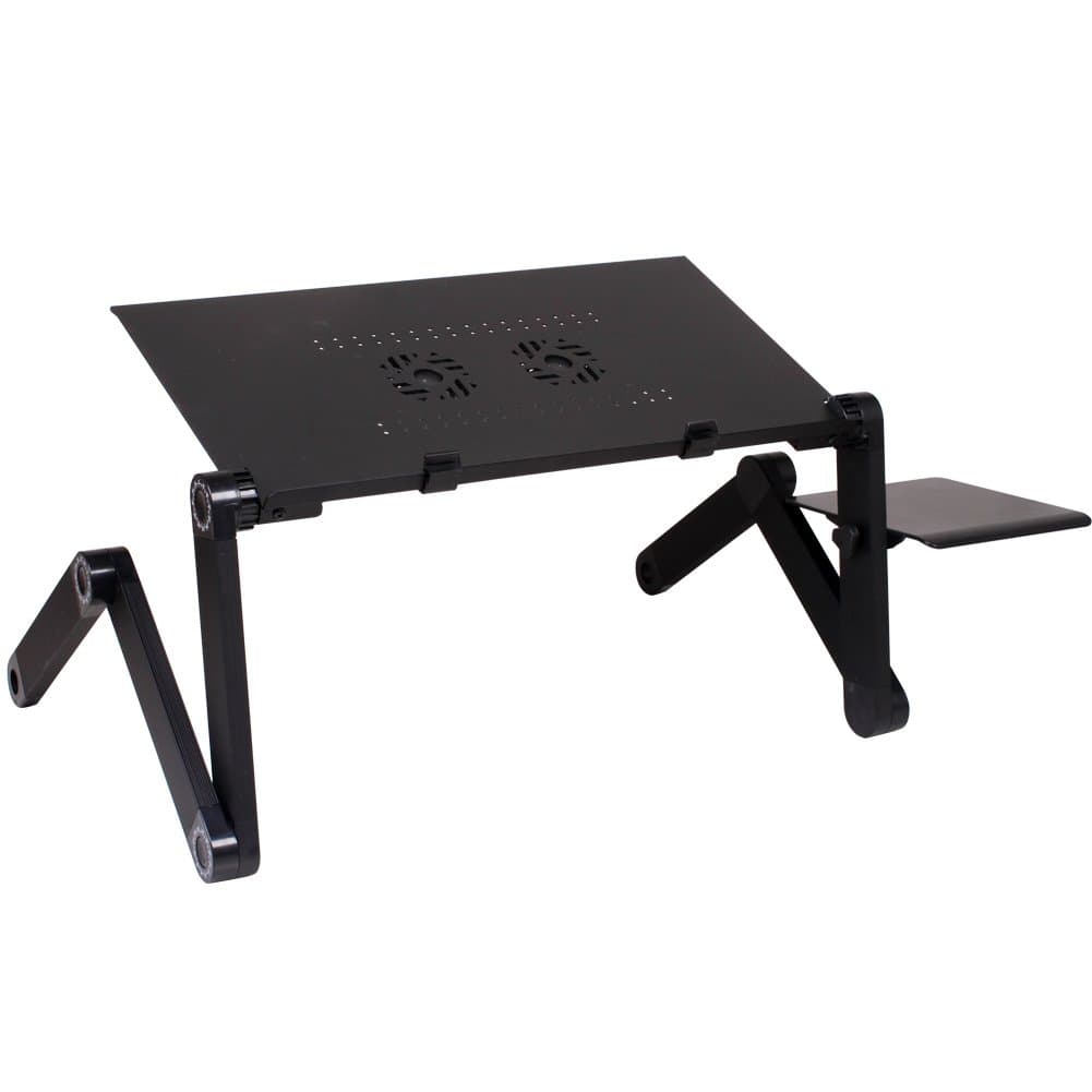 Height Adjustable Standing Desk, Sincelee Adjustable Vented Laptop Aluminum Computer Desk Portable Bed Tray Book Stand Folding Lap Desk with Mouse Pad (Black)