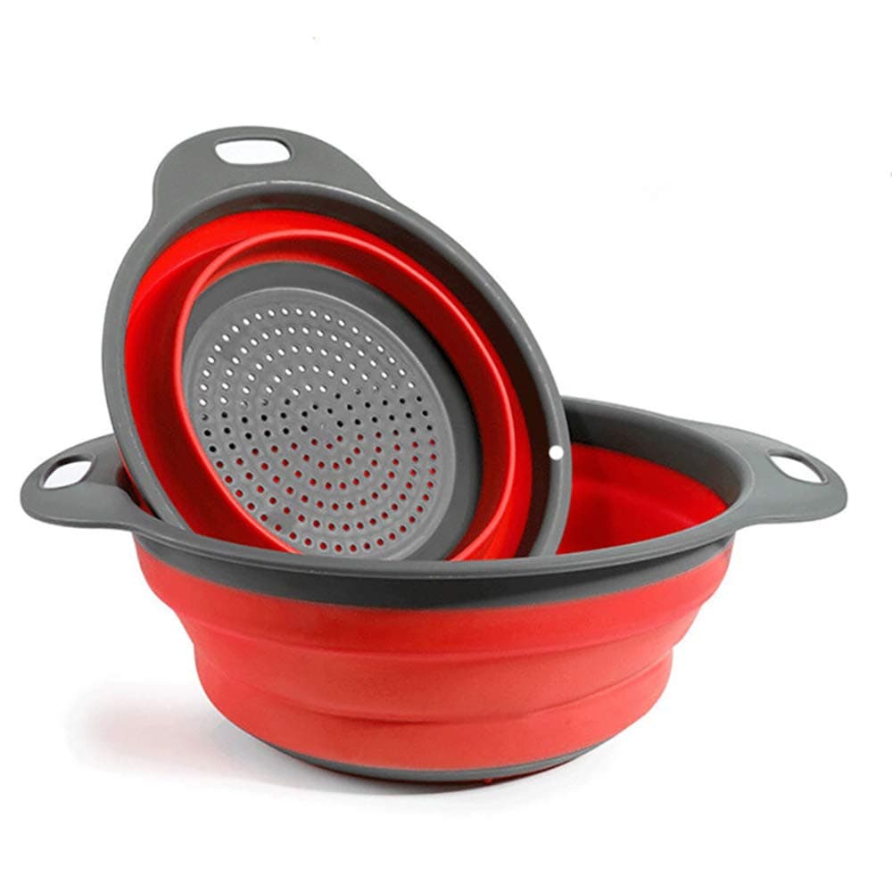 Set of 2 Collapsible Kitchen Colander/Strainer Colander Set, Environmentally Friendly Non-Toxic Easy to Clean, 2 Sizes Including (RED)