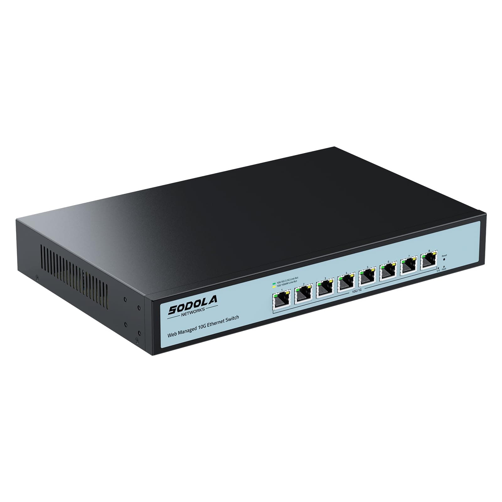 SODOLA 8 Port 10Gb Easy Web Managed Switch, 8 x 10G RJ-45 Ports, 160Gbps Bandwidth, Support LACP, VLAN, QoS, 10G/5G/2.5G/1000M/100M Auto-Negotiation, Multi-Gigabit Managed Ethernet Switch