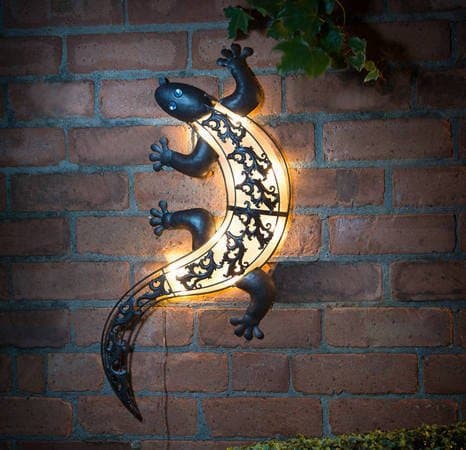 2 x Solar Powered Gecko Wall Mount Led Light Decoration Outdoor Garden Wall Art