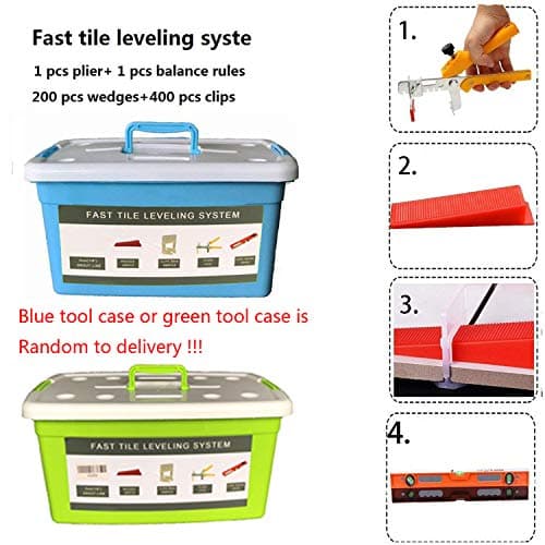 Hengmo 1/8'' (3MM) Tile Leveling System Super KIT -1pcs Pliers/Tool+1 pcs Balance Ruler+ 200 pcs Wedges+400 pcs Spacer Clips+ with Blue Tool case, PROs&DIYs Tile Tools Set for Walls & Floors