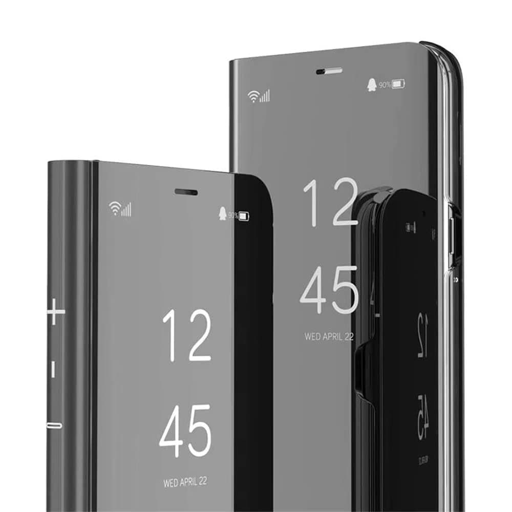 Case for Samsung Galaxy Note 10 Plus Case Luxury Clear View Plating Mirror Case Built-in Flip Cover Folding Bracket Protective Cover - Black