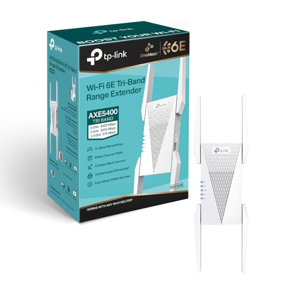 TP-Link AXE5400 Tri-Band Mesh Wi-Fi 6E Range Extender | Broadband/Wi-Fi Extender | Wi-Fi Booster/Hotspot with 1 Gigabit Port | 160 MHz Channels | Built-In Access Point Mode | Easy Setup - RE815XE