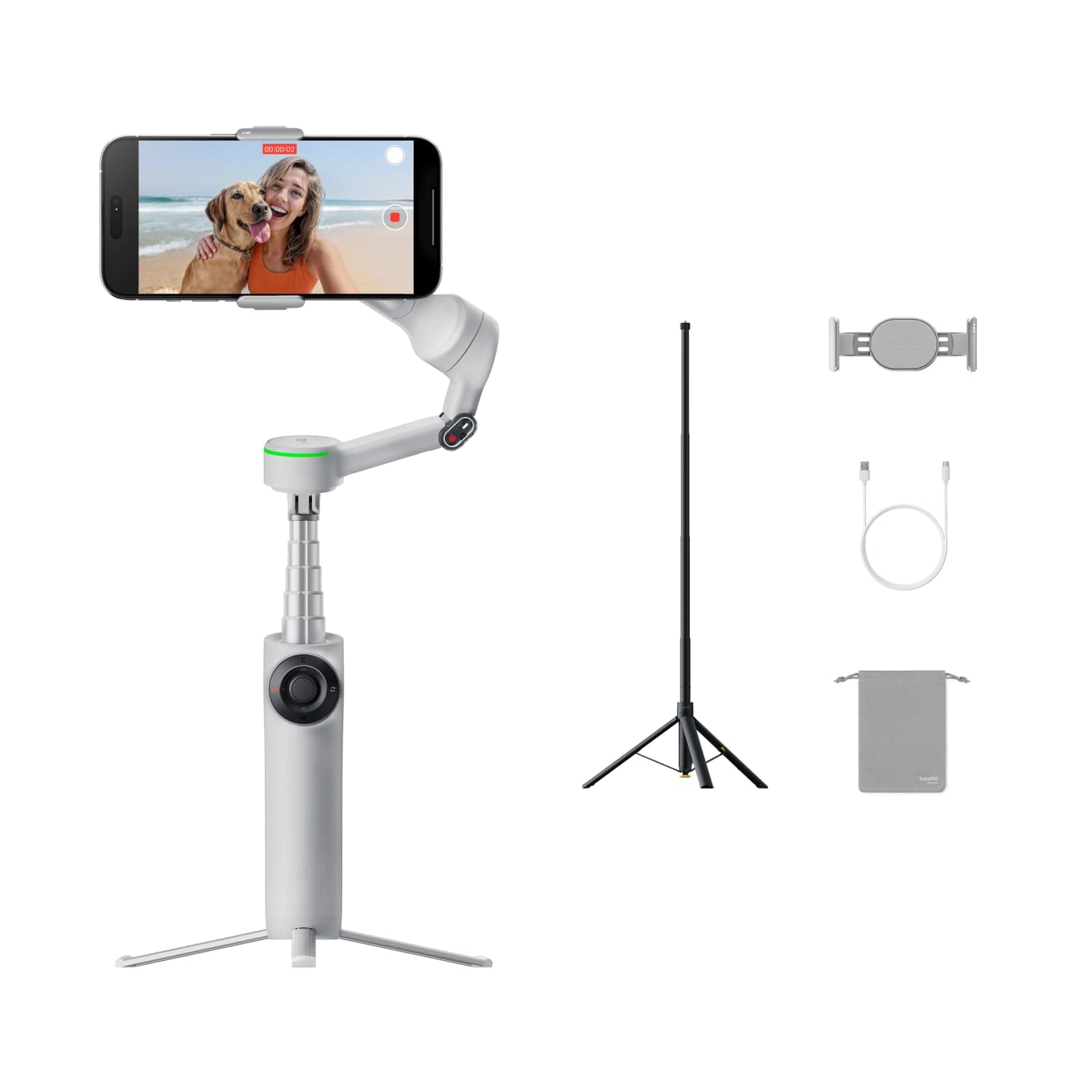 Insta360 Flow 2 Pro - Foldable AI Smartphone Gimbal, Apple DockKit with 200+ Apps Tracking, Multiplayer Tracking, 360 Degree Pan Tracking, Built-in Tripod/Selfie Stick, Portable Gimbal for iPhone