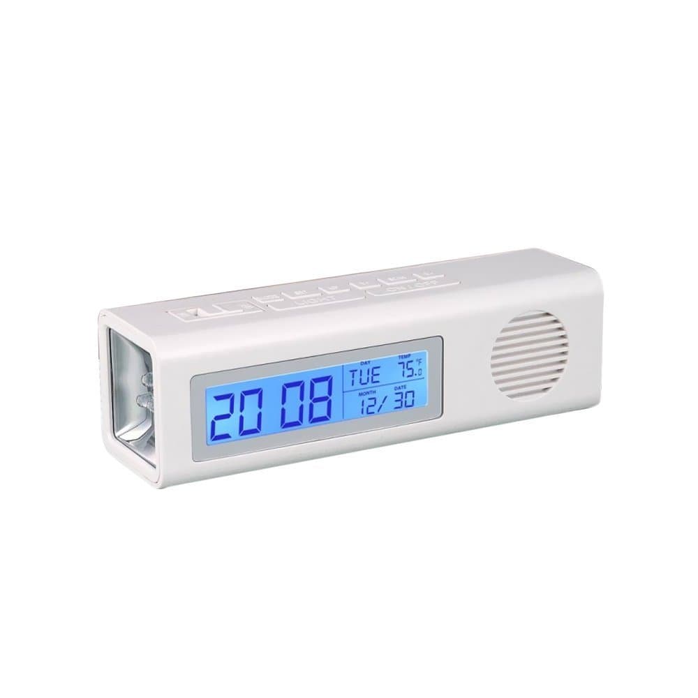 3 in 1 Table Clock Fm and Torch with Dual Power Option for Office Home Living Bedroom (White)
