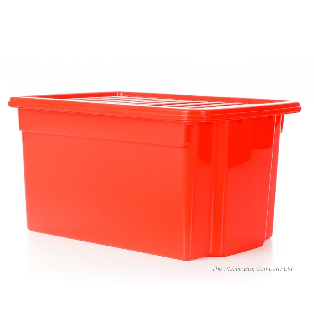 50 Litre Large Plastic Storage Boxes with Lids (Pack of 5) 58 x 40.5 x 31.5cm RED