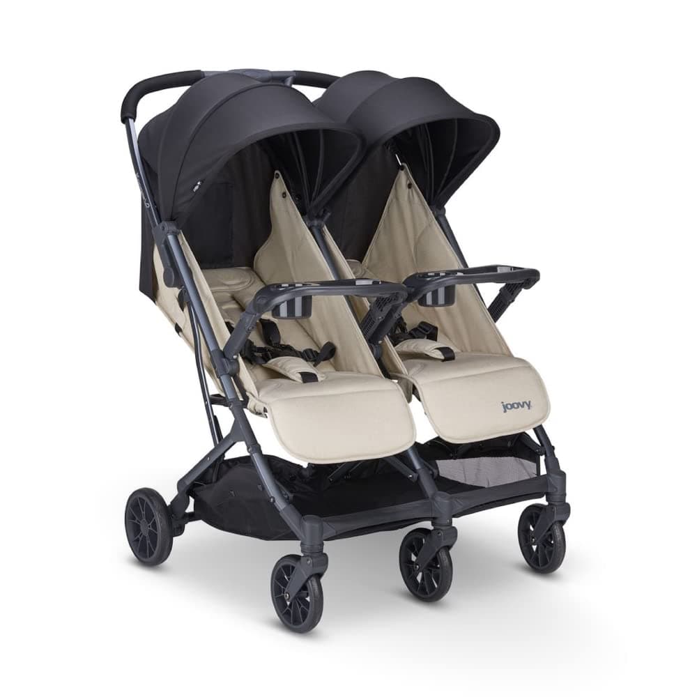 Kooper X2 Double Stroller, Lightweight Travel Stroller, Compact Fold with Tray, Sand
