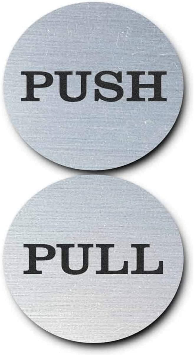 ULTIMATE MART 2" Inch Round Push Pull Door Signs (Brushed Silver) 304 Grade Stainless Steel (Pack of 1)