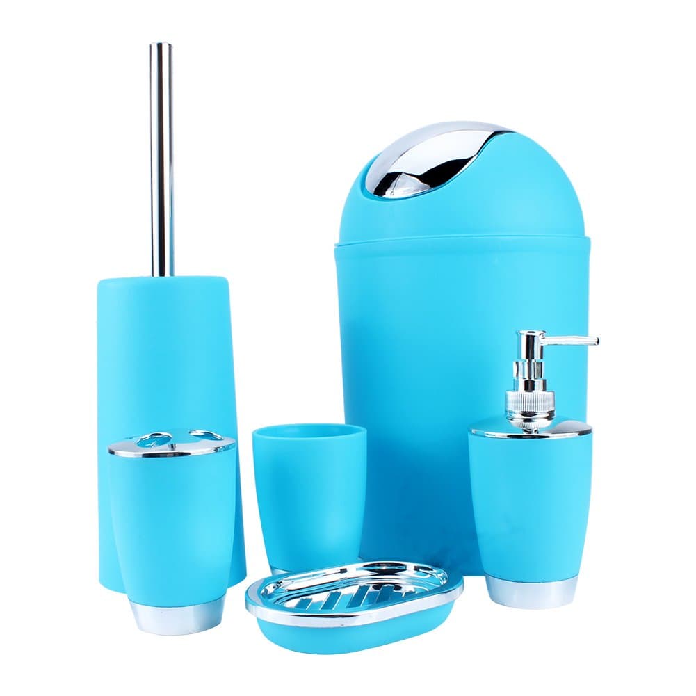 Cocoarm 6 Piece Bathroom Accessory Set Bathroom Accessories Set, Plastic Cup, Toothbrush Holder, Soaps Holder, Lotion Bottles, Bins, Toilet Brush Bathroom Set (Blue)